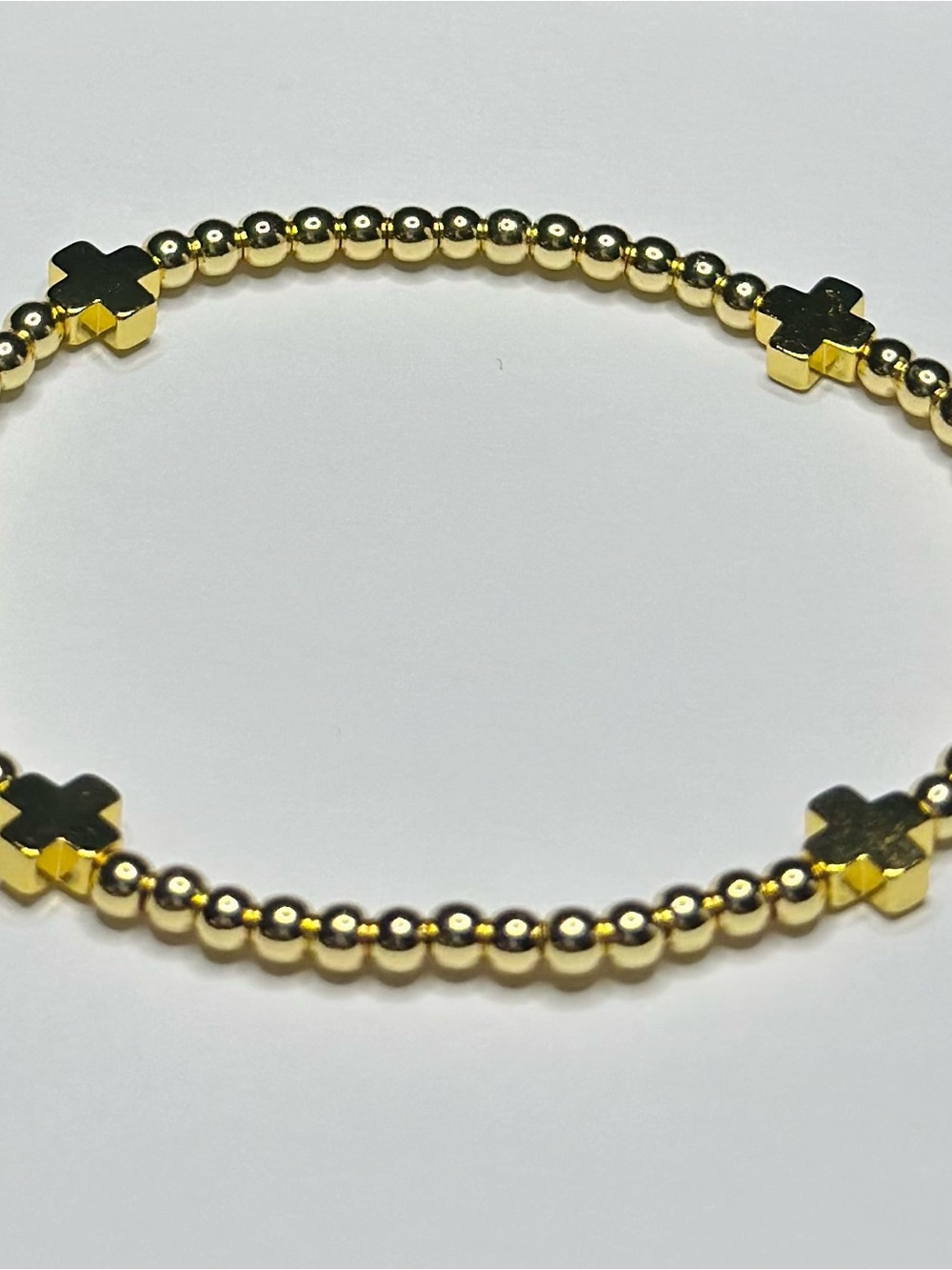 BramFam Beads Gold filled Cross Bead Stretch Bracelet - Women Jewelry